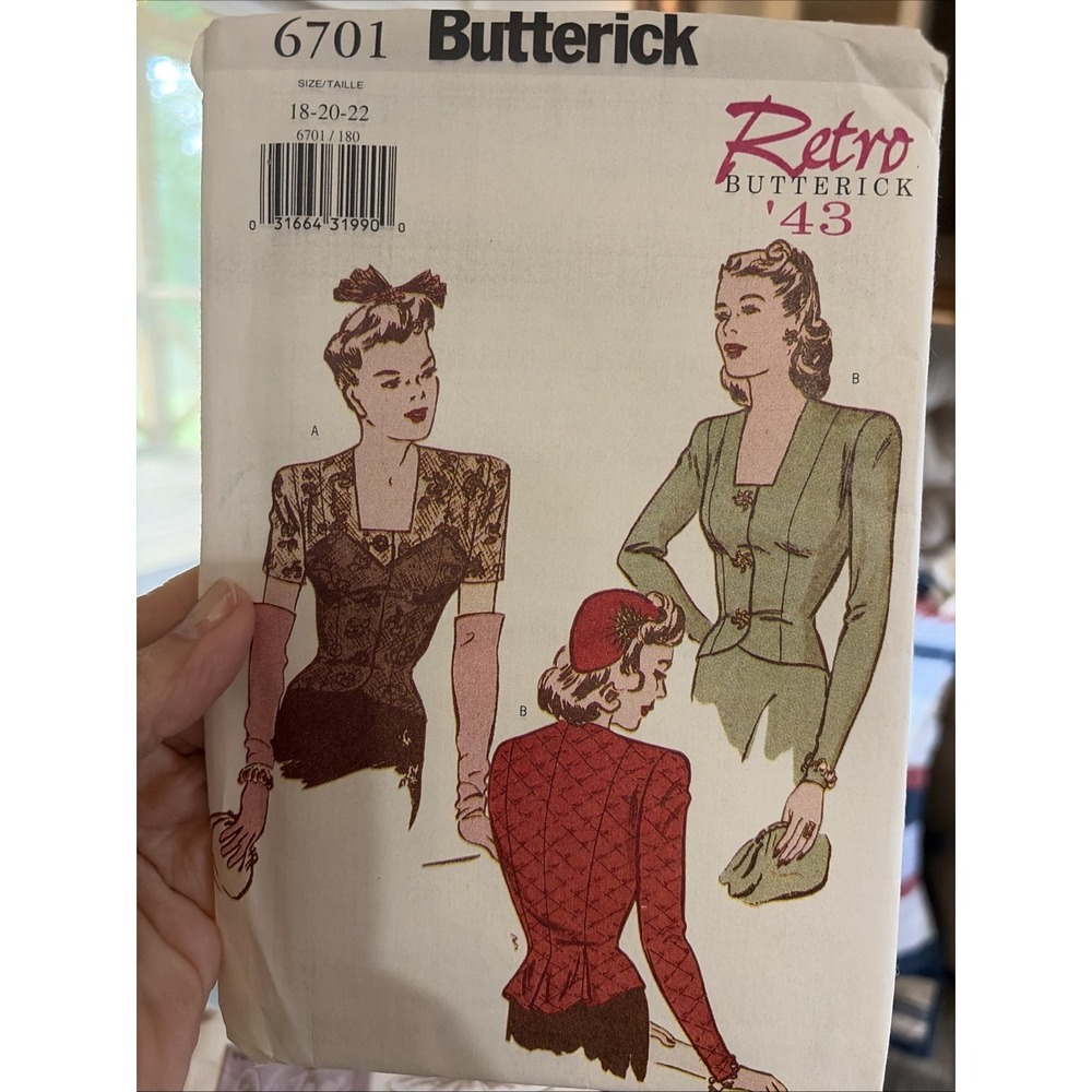 Butterick Retro Sewing Pattern 6701/1943 18-22 Blouse Princess Seams Uncut